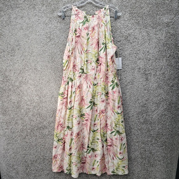 Ophelia Roe Dresses & Skirts - Ophelia Roe Womens Pink Green Tropical Palm Leaf Halter Midi Dress Large NWT 240